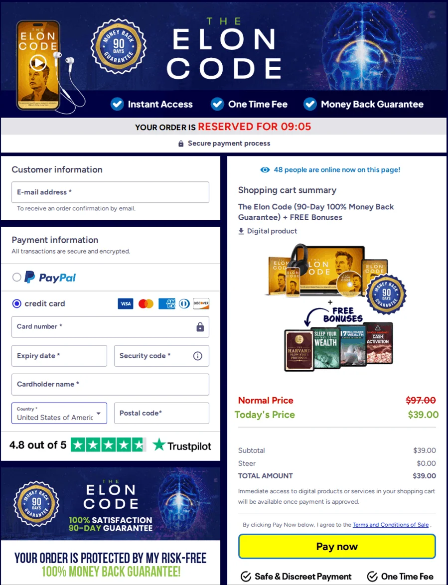 The Elon Code order page